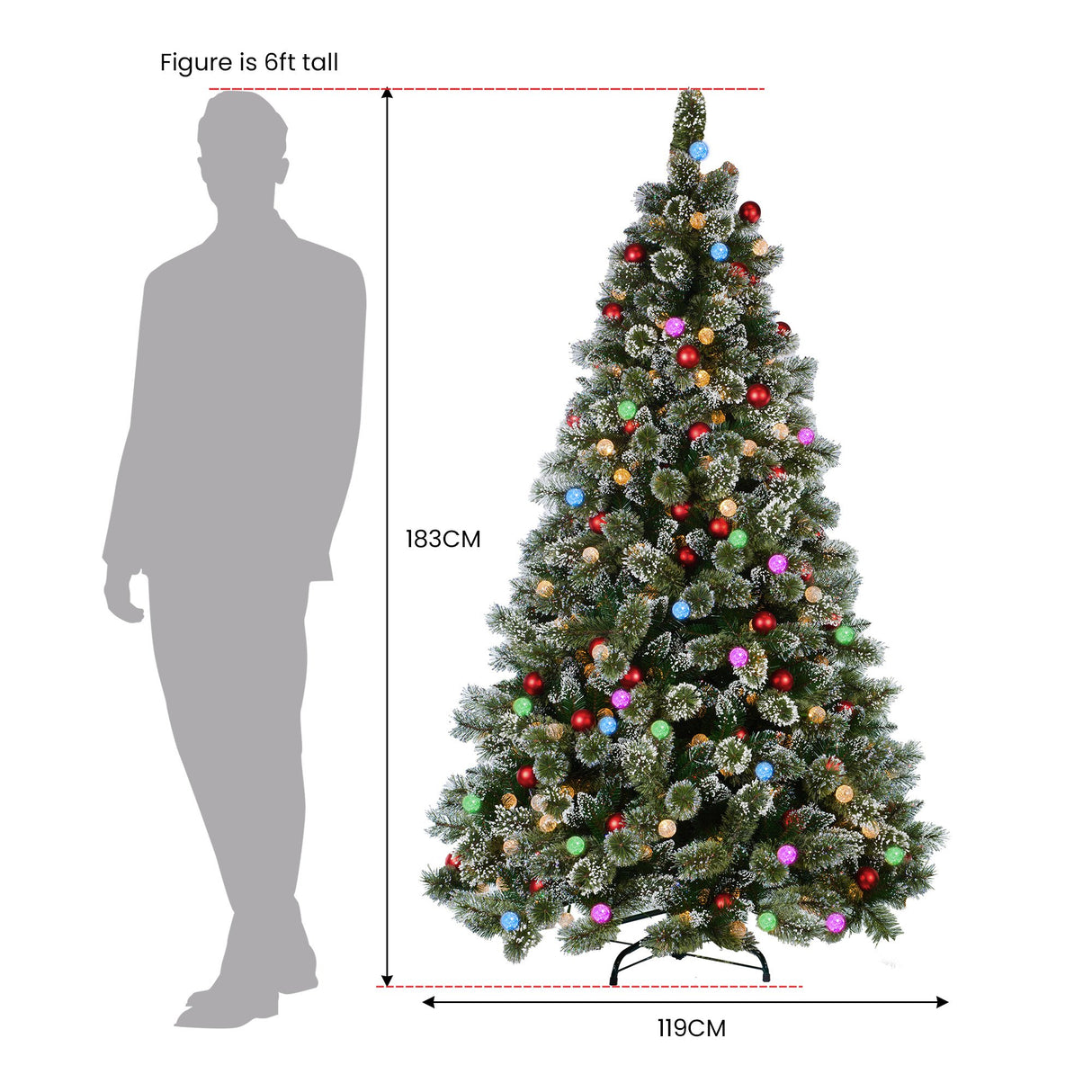 Christabelle Snowy Bristle 1.8m Multicolour Pre-Lit Christmas Tree with 948 Tips