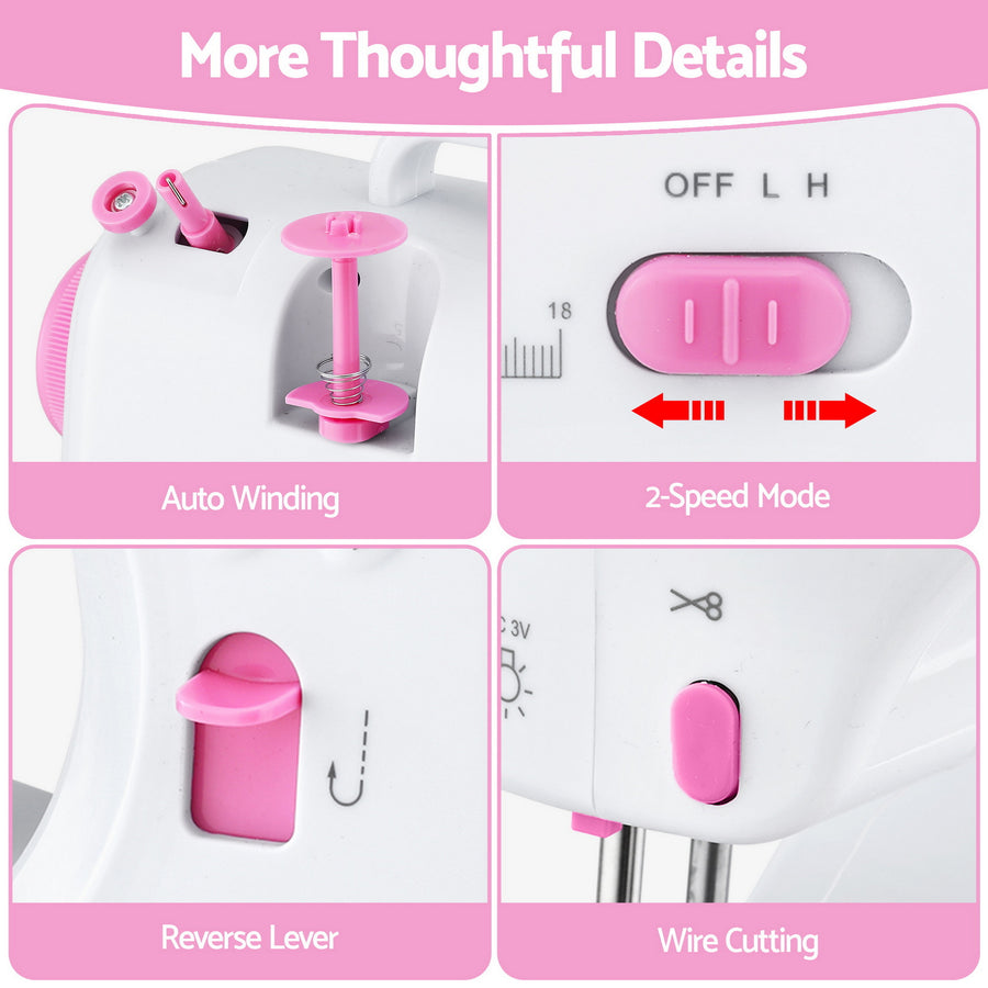 Devanti 12 Stitches Mini Sewing Machine for Beginners Portable Sewing Machine Kit with LED Lights