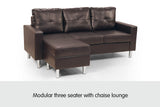 Sarantino Corner Sofa Couch with Chaise - Brown - Front View