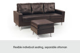 Sarantino Corner Sofa Couch with Chaise - Brown - Side View