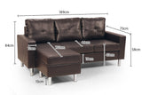 Sarantino Corner Sofa Couch with Chaise - Brown - Close-Up Angle