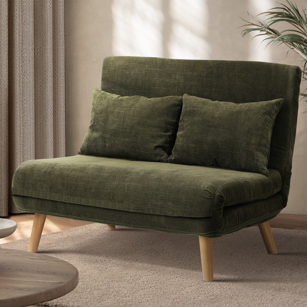 Oikiture Lounge Sofa Bed Polyester Double Seat Green