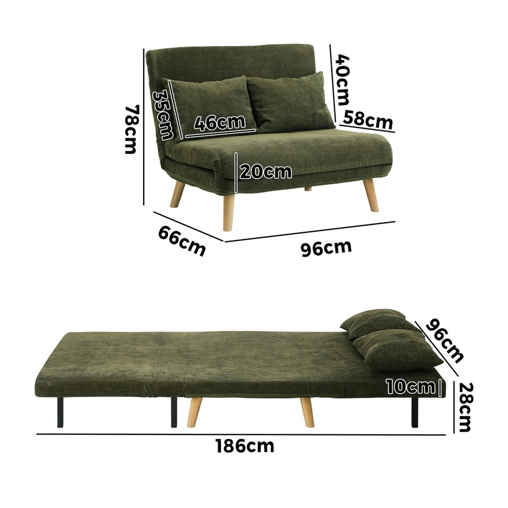 Oikiture Lounge Sofa Bed Polyester Double Seat Green