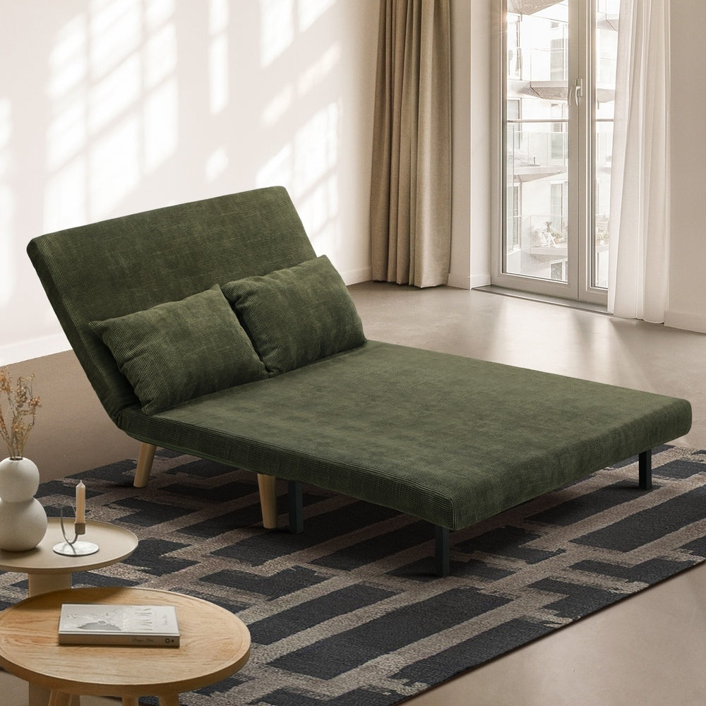 Oikiture Lounge Sofa Bed Polyester Double Seat Green