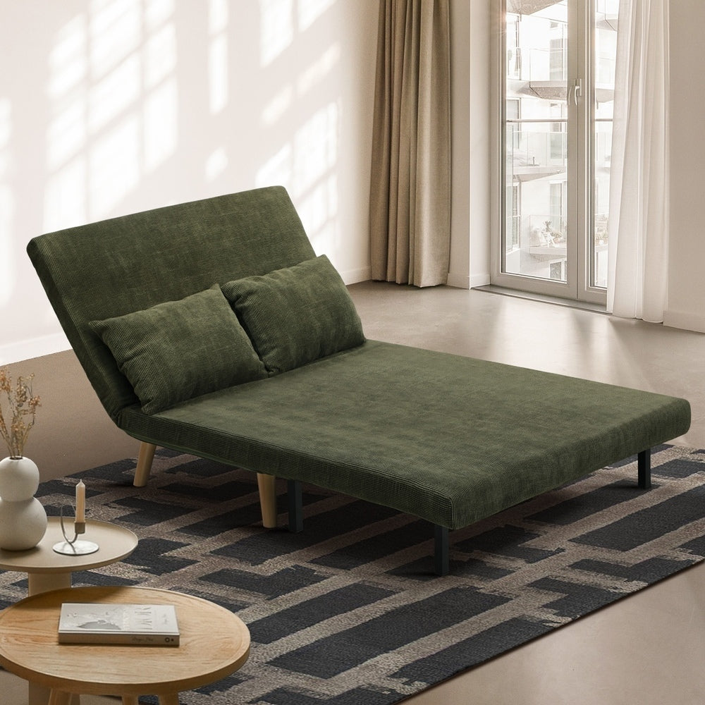 Oikiture Lounge Sofa Bed Polyester Double Seat Green
