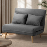 Oikiture Lounge Sofa Bed Linen Fabric Double Seat Grey