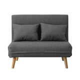 Oikiture Lounge Sofa Bed Linen Fabric Double Seat Grey