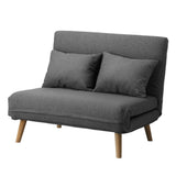 Oikiture Lounge Sofa Bed Linen Fabric Double Seat Grey
