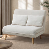 Oikiture Lounge Sofa Bed Sherpa Fabric Double Seat White - Rear View