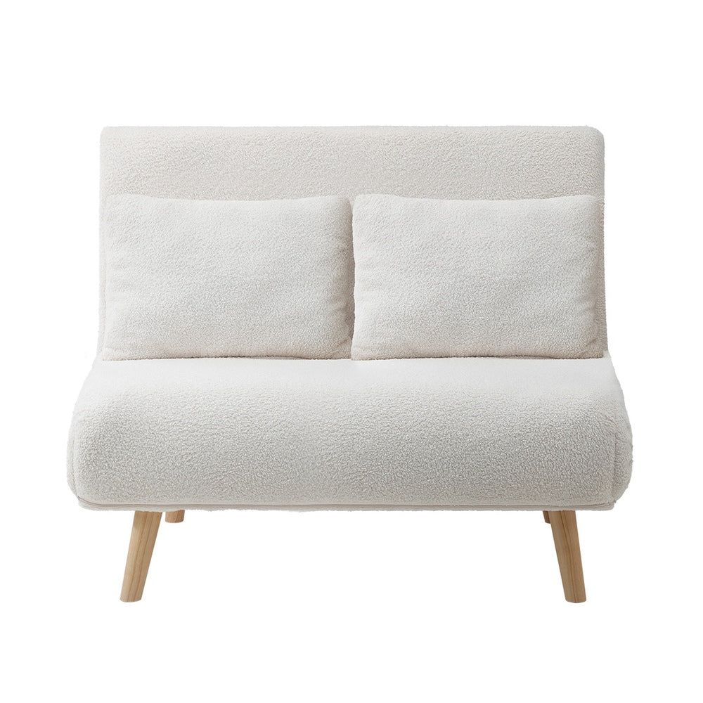 Oikiture Lounge Sofa Bed Sherpa Fabric Double Seat White