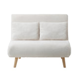 Oikiture Lounge Sofa Bed Sherpa Fabric Double Seat White