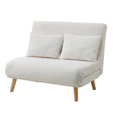 Oikiture Lounge Sofa Bed Sherpa Fabric Double Seat White - Front View
