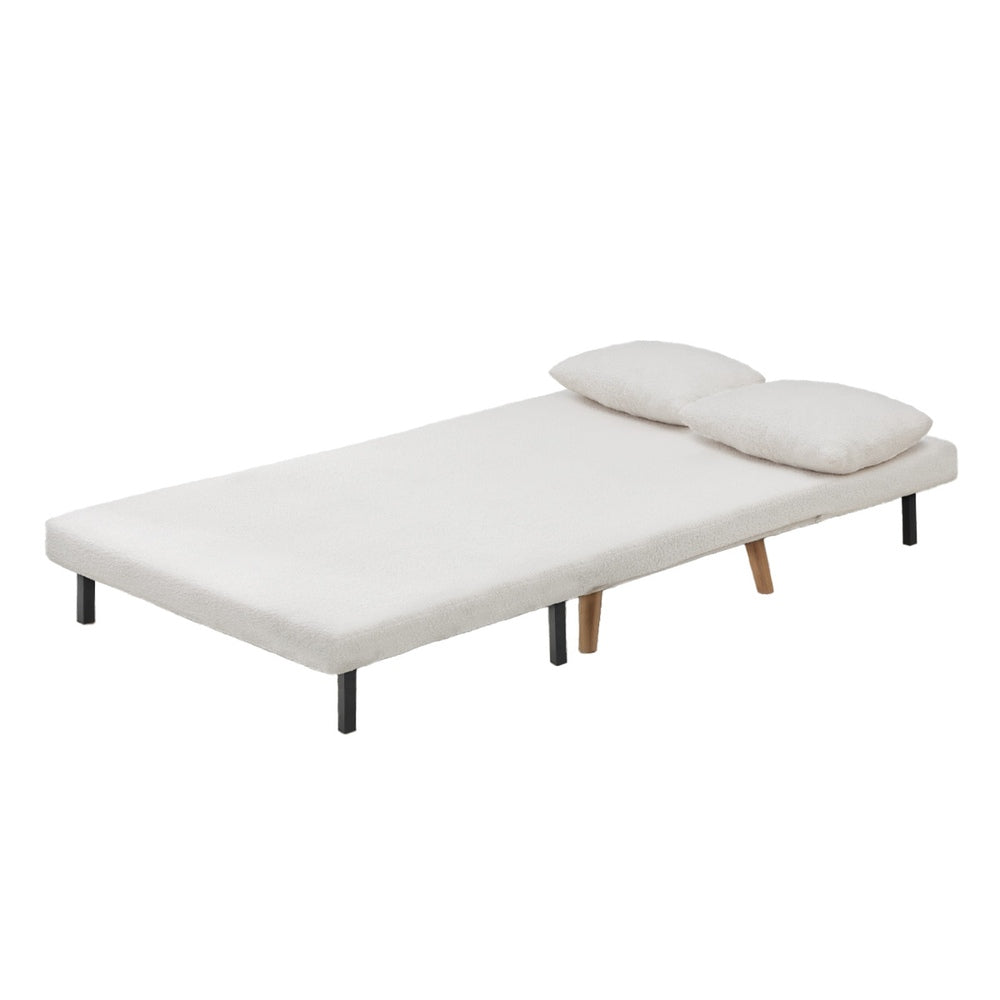 Oikiture Lounge Sofa Bed Sherpa Fabric Double Seat White
