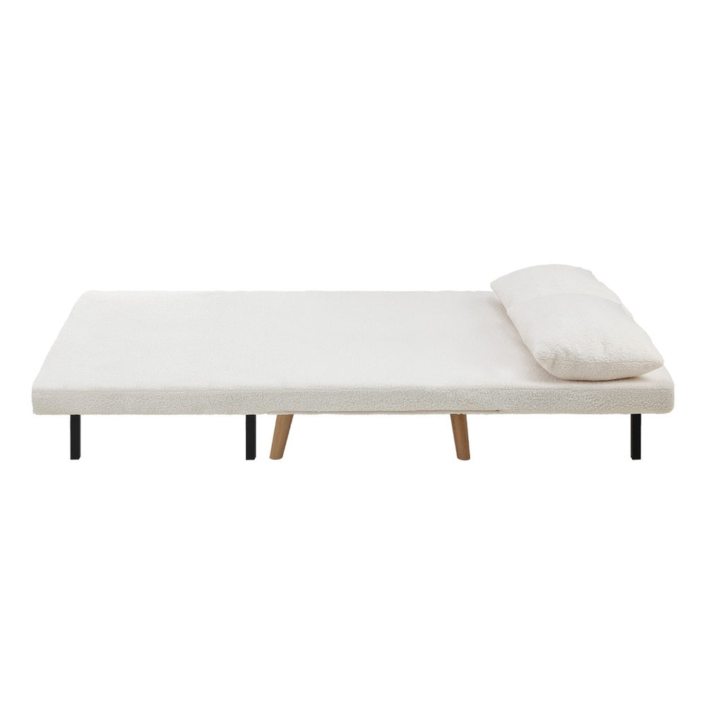 Oikiture Lounge Sofa Bed Sherpa Fabric Double Seat White