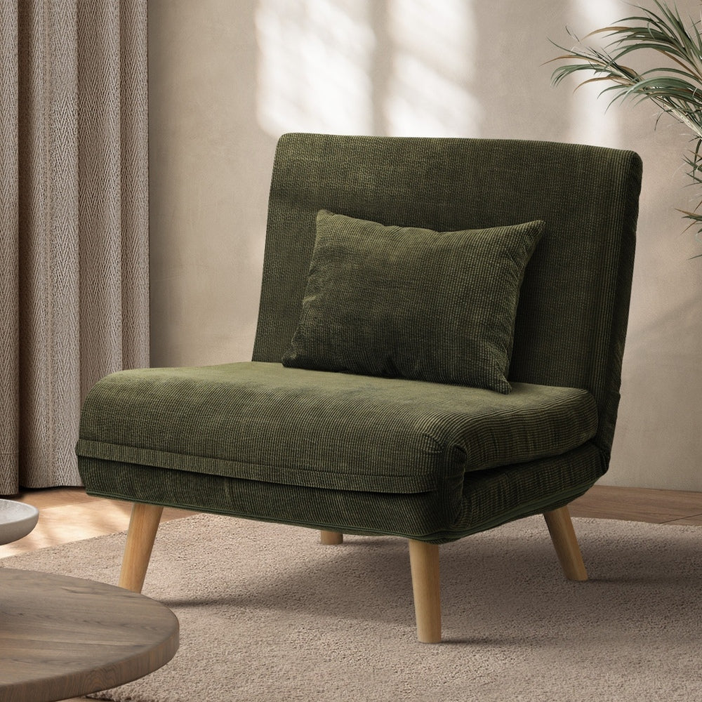 Oikiture Lounge Sofa Bed Polyester Single Seat Green