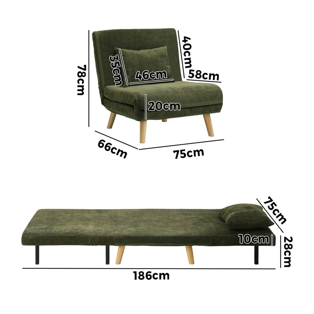 Oikiture Lounge Sofa Bed Polyester Single Seat Green