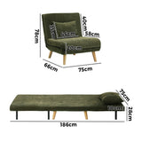 Oikiture Lounge Sofa Bed Polyester Single Seat Green - Low Angle