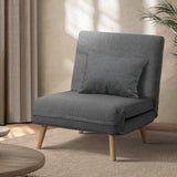 Oikiture Lounge Sofa Bed Linen Fabric Single Seat Grey - Side View