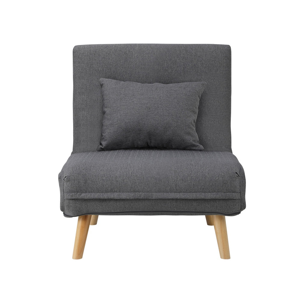 Oikiture Lounge Sofa Bed Linen Fabric Single Seat Grey