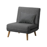Oikiture Lounge Sofa Bed Linen Fabric Single Seat Grey