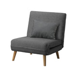 Oikiture Lounge Sofa Bed Linen Fabric Single Seat Grey - 45-Degree Angle