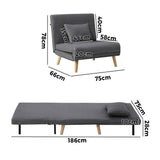 Oikiture Lounge Sofa Bed Linen Fabric Single Seat Grey