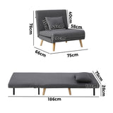 Oikiture Lounge Sofa Bed Linen Fabric Single Seat Grey - Front View