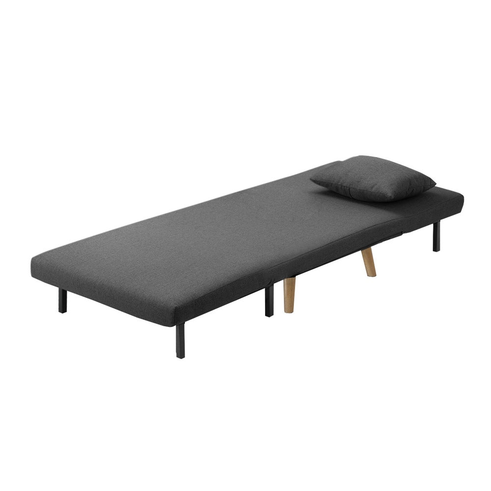 Oikiture Lounge Sofa Bed Linen Fabric Single Seat Grey