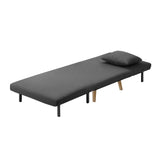 Oikiture Lounge Sofa Bed Linen Fabric Single Seat Grey - Close-Up Angle