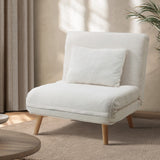 Oikiture Lounge Sofa Bed Sherpa Fabric Single Seat White - Front View