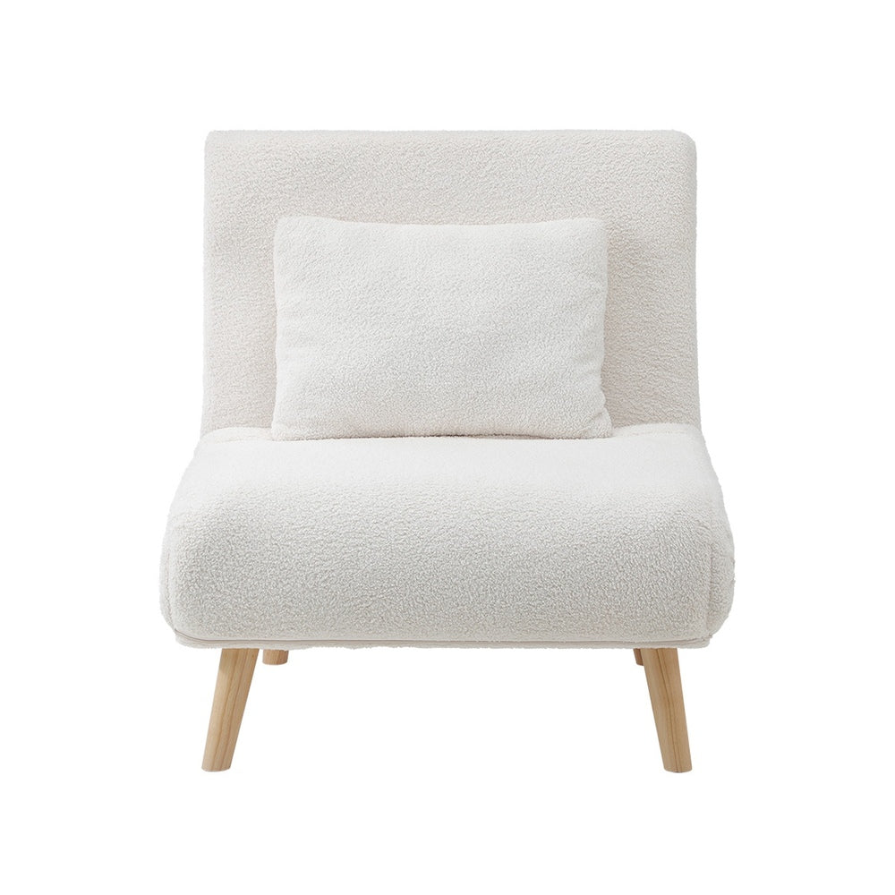 Oikiture Lounge Sofa Bed Sherpa Fabric Single Seat White
