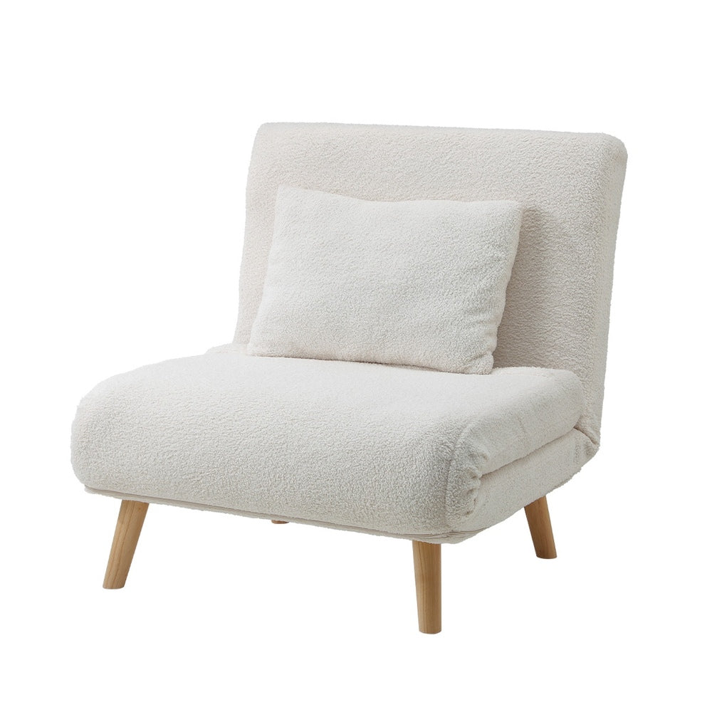 Oikiture Lounge Sofa Bed Sherpa Fabric Single Seat White