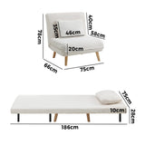 Oikiture Lounge Sofa Bed Sherpa Fabric Single Seat White - Side View