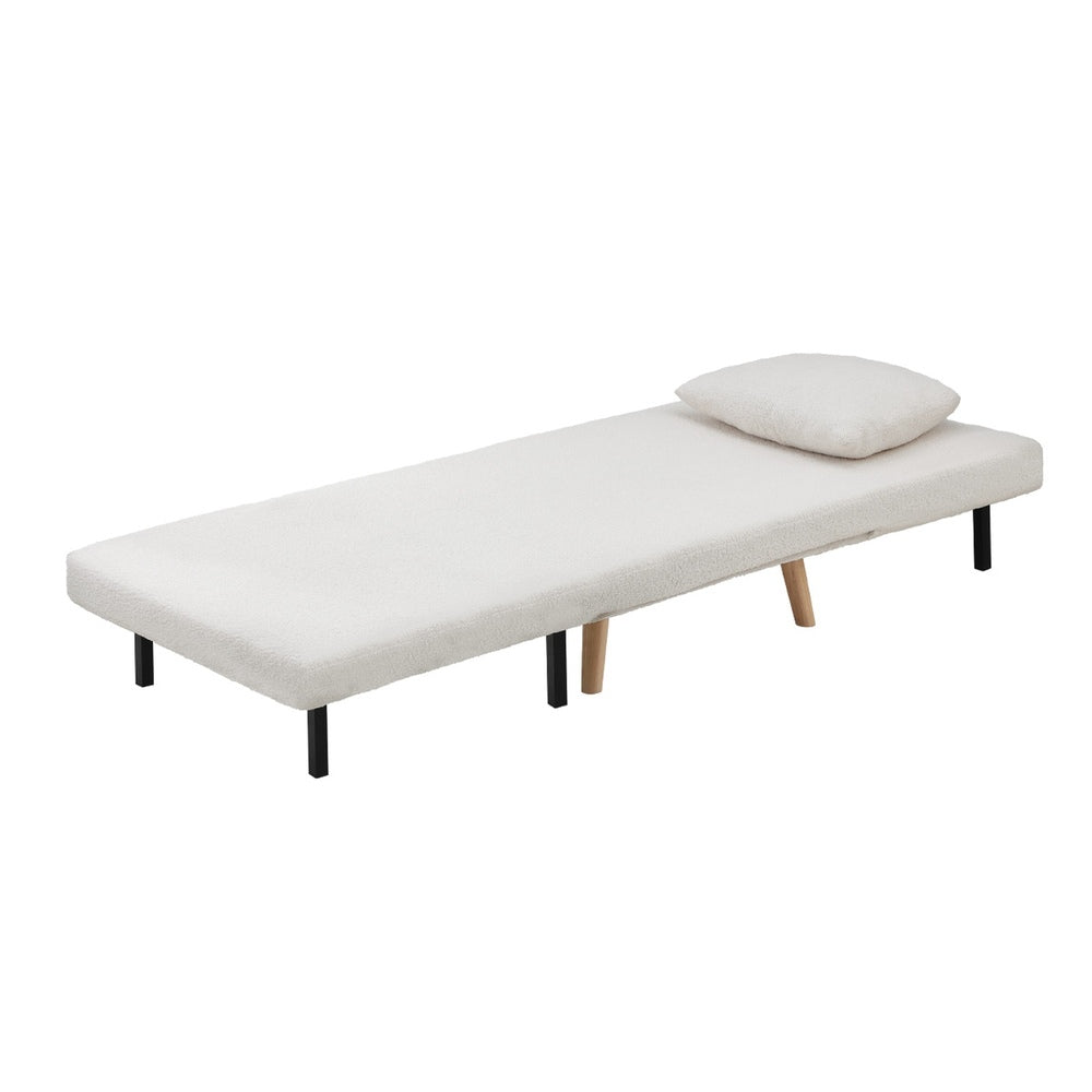 Oikiture Lounge Sofa Bed Sherpa Fabric Single Seat White