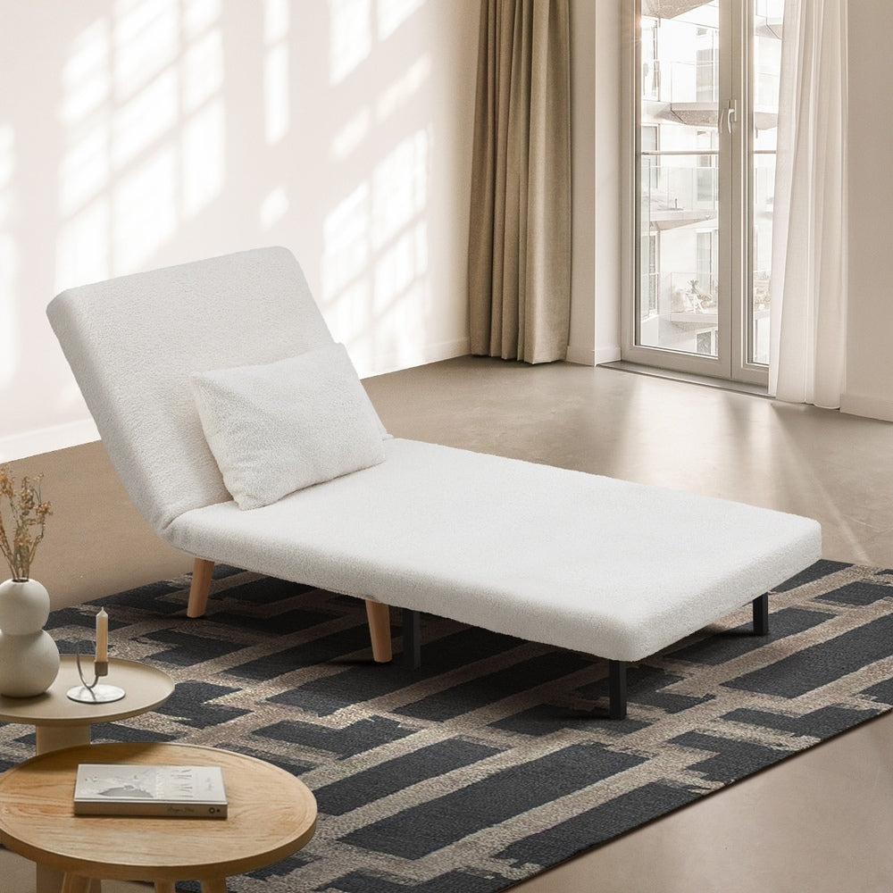 Oikiture Lounge Sofa Bed Sherpa Fabric Single Seat White