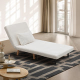 Oikiture Lounge Sofa Bed Sherpa Fabric Single Seat White - Close-Up Angle