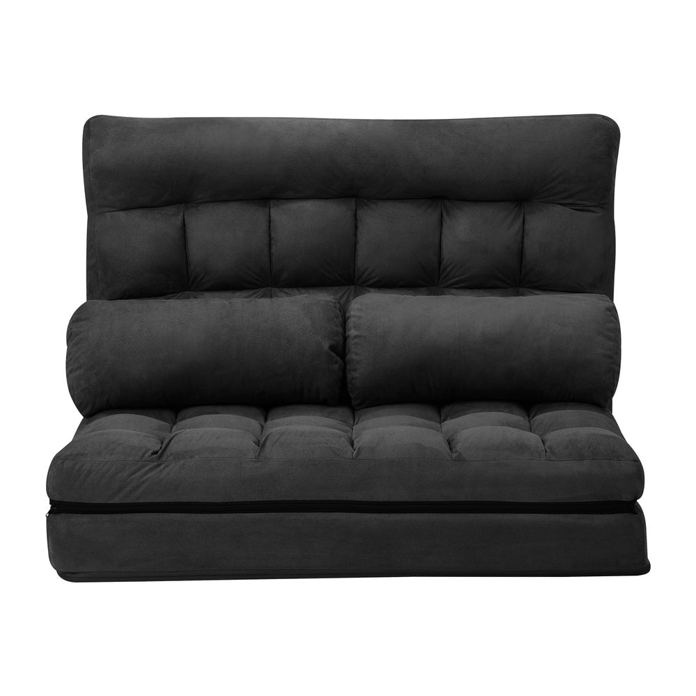 Oikiture Lounge Sofa Bed Floor Recliner 2 seater Folding Charcoal