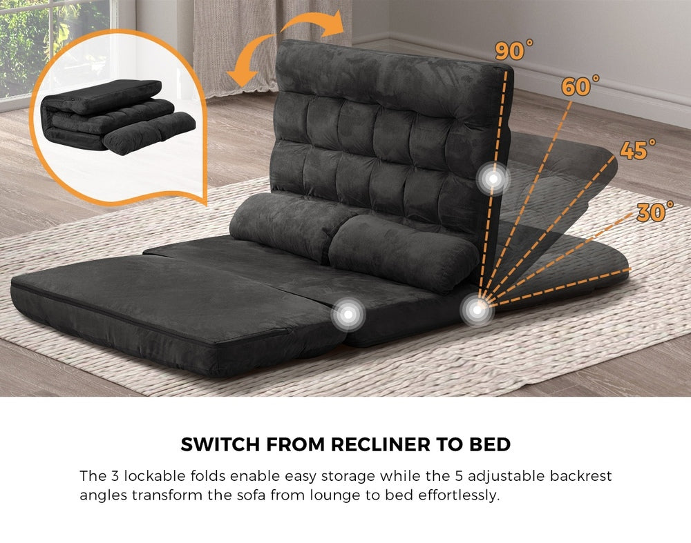 Oikiture Lounge Sofa Bed Floor Recliner 2 seater Folding Charcoal