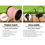 Giantz Fence Energiser 5KM Solar Powered Electric 400M Poly Tape Insulator - 45-Degree Angle