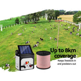 Giantz Fence Energiser 8KM Solar Powered Electric 400M Poly Tape Insulator - Side View