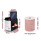 Giantz Fence Energiser 3KM Solar Powered Electric 500M Poly Wire Insulator - Front View