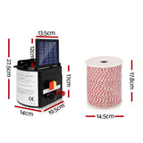 Giantz Fence Energiser 5KM Solar Powered Electric 500M Poly Wire Insulator - Front View
