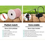 Giantz Fence Energiser 5KM Solar Powered Electric 500M Poly Wire Insulator - 45-Degree Angle