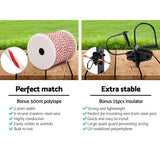 Giantz Fence Energiser 8KM Solar Powered Electric 500M Poly Wire Insulator - 45-Degree Angle