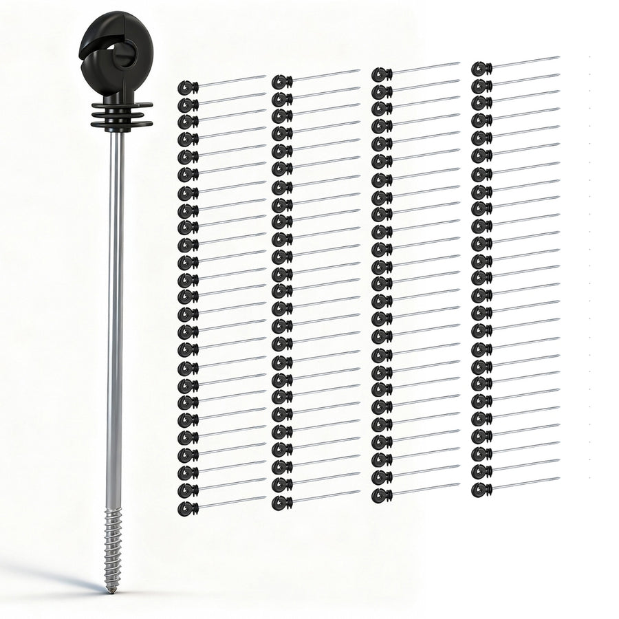 Giantz Electric Fence Ring Insulators 100pcs Stand off Screw in Insulator Black