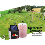 Giantz Fence Energiser 3KM Solar Powered Electric 2KM Poly Wire - Rear View