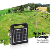 Giantz 5km Electric Fence Energiser Solar Energizer Charger Farm Animal 0.15J - 45-Degree Angle