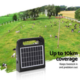 Giantz 10km Electric Fence Energiser Solar Energizer Charger Farm Animal 0.3J - 45-Degree Angle