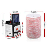 Giantz Fence Energiser 8KM Solar Powered Electric 2KM Poly Wire - Front View