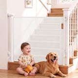 Keezi Retractable Gate Baby Gate Pet Safety Fence Extends up to 140cm White - Extra Image